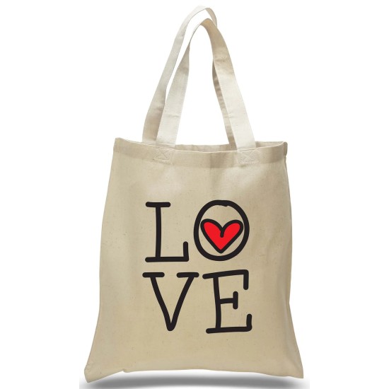 LOVE Printed with Heart on Canvas Tote