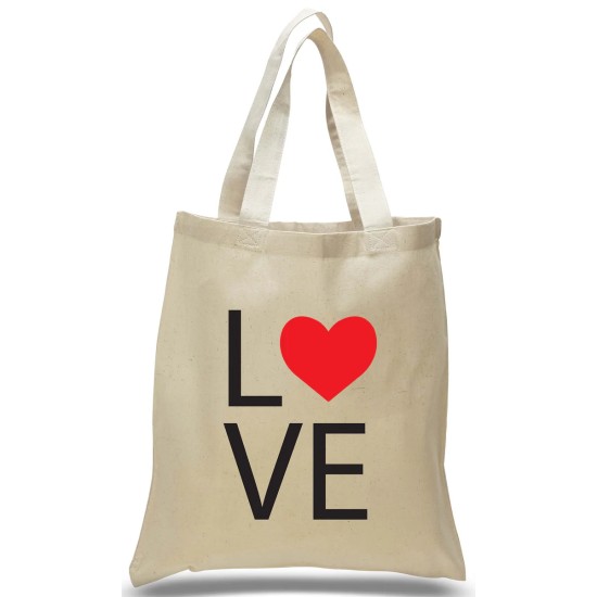 LOVE Printed with Heart on Canvas Tote